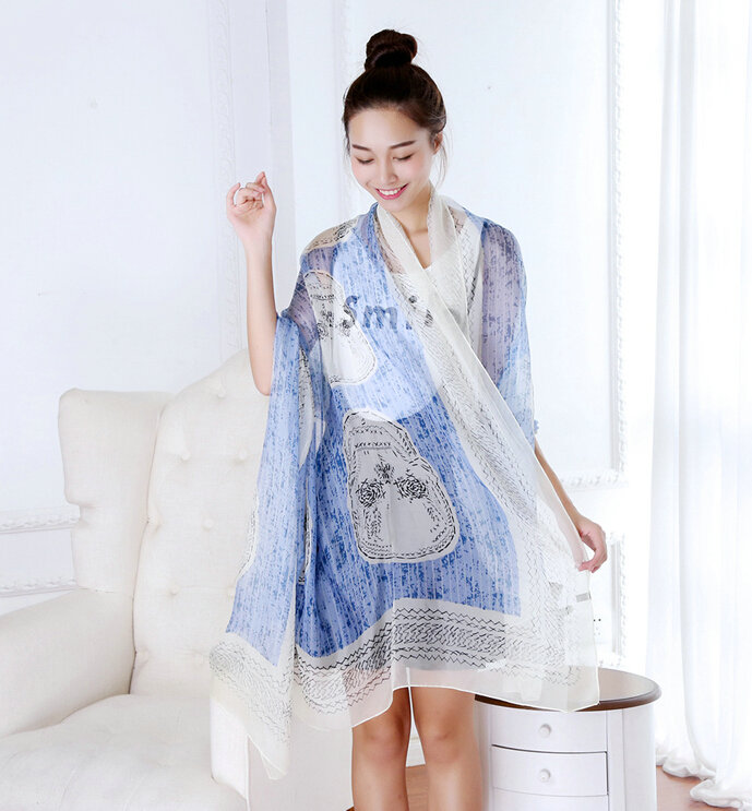 Classic Skull Women Scarf Fiber Cloth Warm Scarves Wraps 192*144CM - Blue