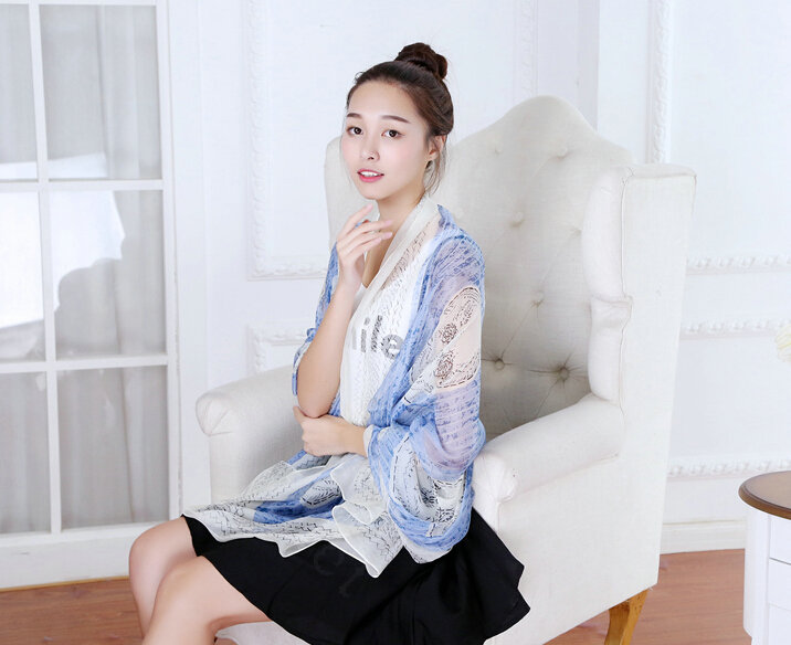 Classic Skull Women Scarf Fiber Cloth Warm Scarves Wraps 192*144CM - Blue