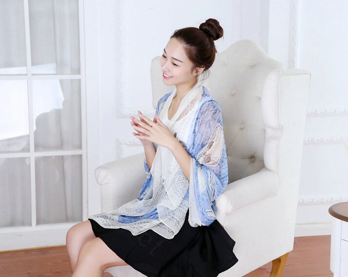 Classic Skull Women Scarf Fiber Cloth Warm Scarves Wraps 192*144CM - Blue