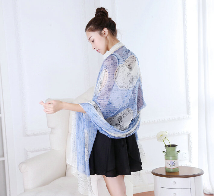Classic Skull Women Scarf Fiber Cloth Warm Scarves Wraps 192*144CM - Blue