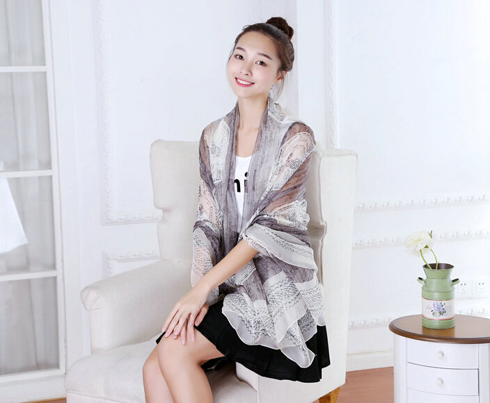 Classic Skull Women Scarf Fiber Cloth Warm Scarves Wraps 192*144CM - Grey