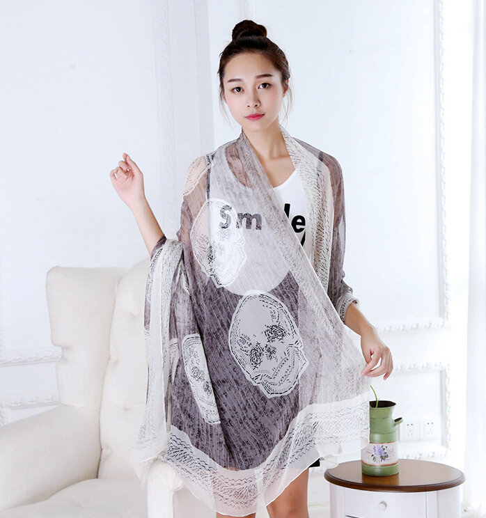 Classic Skull Women Scarf Fiber Cloth Warm Scarves Wraps 192*144CM - Grey
