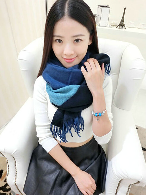 Colorful Fringe Scarves Wrap Women Winter Warm Cashmere Panties 190*70CM - Blue Black