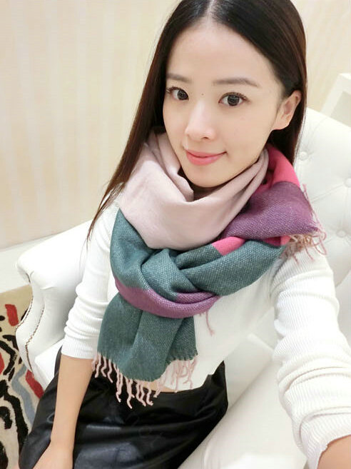 Colorful Fringe Scarves Wrap Women Winter Warm Cashmere Panties 190*70CM - Pink Green