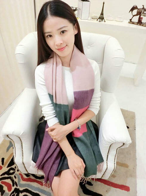 Colorful Fringe Scarves Wrap Women Winter Warm Cashmere Panties 190*70CM - Pink Green