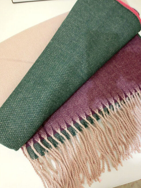 Colorful Fringe Scarves Wrap Women Winter Warm Cashmere Panties 190*70CM - Pink Green