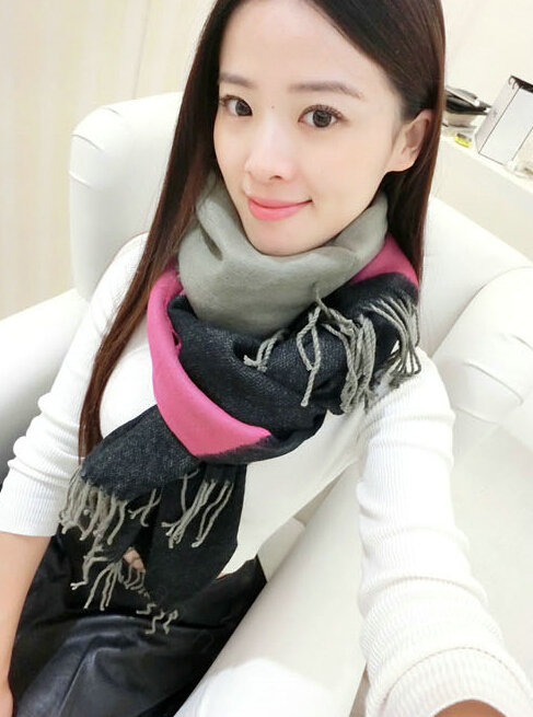 Colorful Fringe Scarves Wrap Women Winter Warm Cashmere Panties 190*70CM - Rose Black