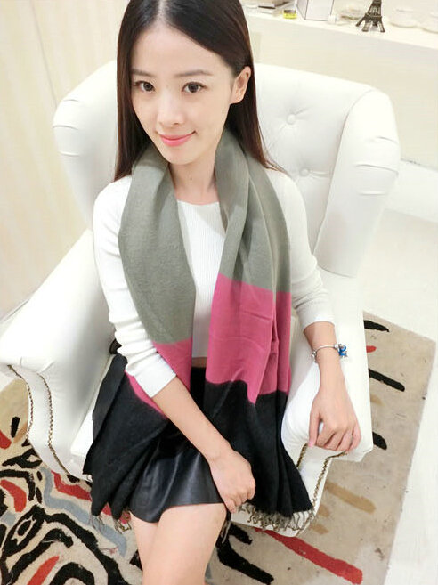 Colorful Fringe Scarves Wrap Women Winter Warm Cashmere Panties 190*70CM - Rose Black