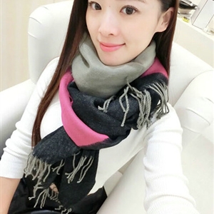 Colorful Fringe Scarves Wrap Women Winter Warm Cashmere Panties 190*70CM - Rose Black