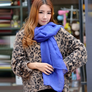 Cool Beaded Women Scarf Shawls Winter Warm Polyester Solid Scarves 180*70CM - Blue