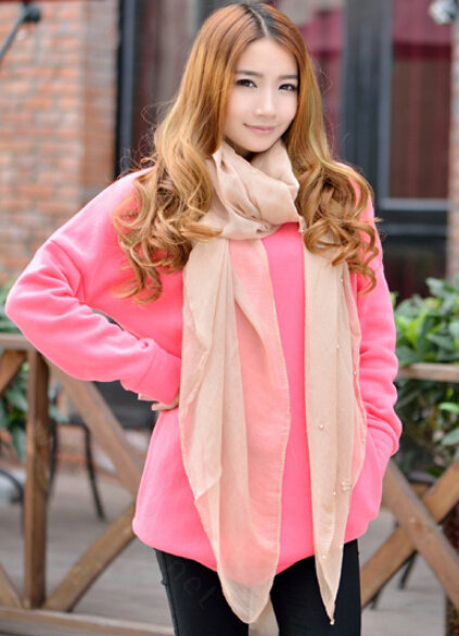Cool Beaded Women Scarf Shawls Winter Warm Polyester Solid Scarves 180*70CM - Khaki