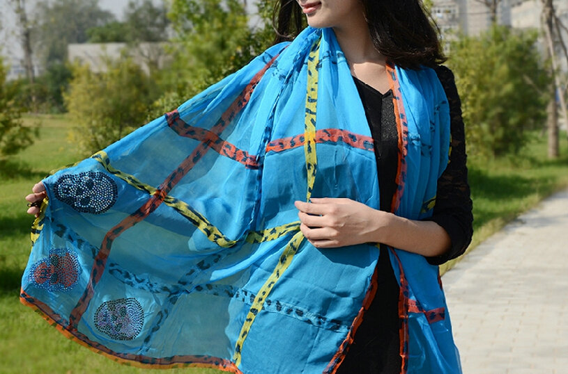 Cool Crystal Skull Women Scarf Shawls Winter Warm Polyester Scarves 196*72CM - Blue