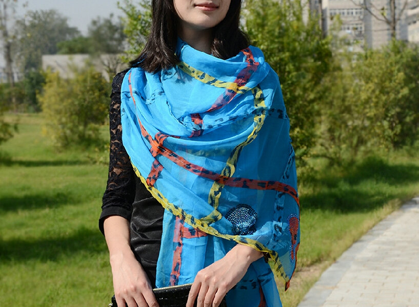 Cool Crystal Skull Women Scarf Shawls Winter Warm Polyester Scarves 196*72CM - Blue