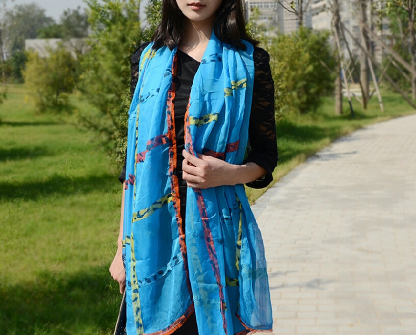 Cool Crystal Skull Women Scarf Shawls Winter Warm Polyester Scarves 196*72CM - Blue