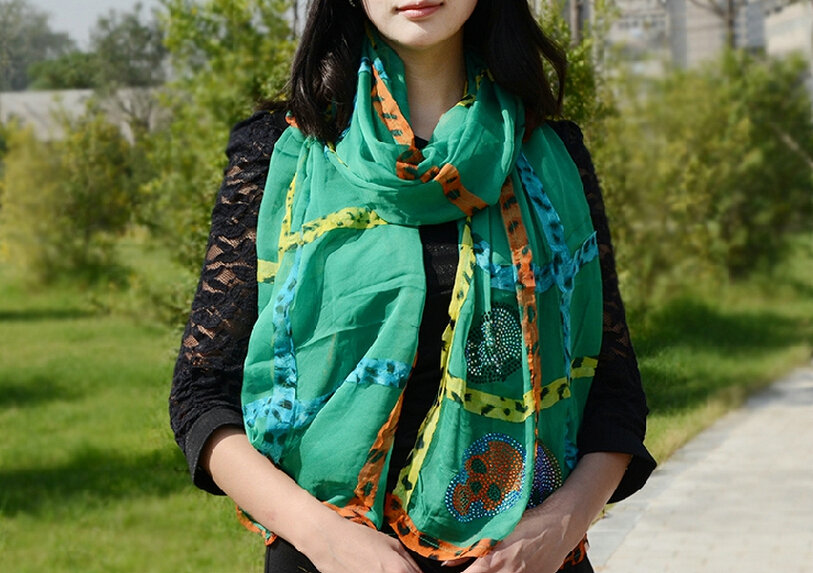 Cool Crystal Skull Women Scarf Shawls Winter Warm Polyester Scarves 196*72CM - Green