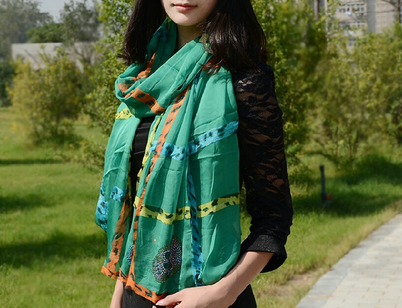 Cool Crystal Skull Women Scarf Shawls Winter Warm Polyester Scarves 196*72CM - Green