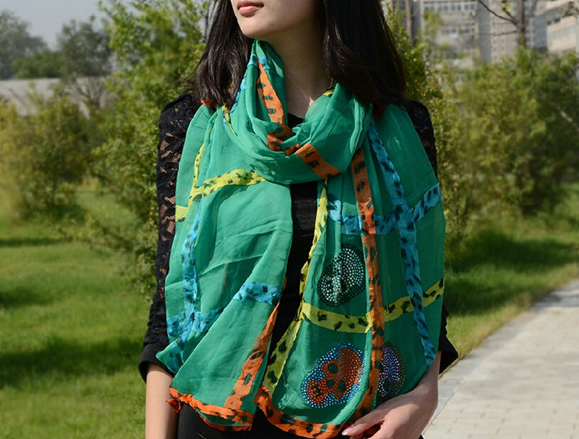 Cool Crystal Skull Women Scarf Shawls Winter Warm Polyester Scarves 196*72CM - Green