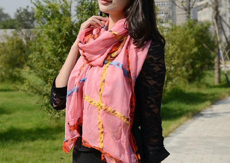 Cool Crystal Skull Women Scarf Shawls Winter Warm Polyester Scarves 196*72CM - Pink