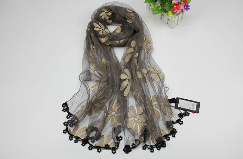 Cool Floral Lace Women Scarf Shawls Winter Warm Polyester Scarves 195*69CM - Grey