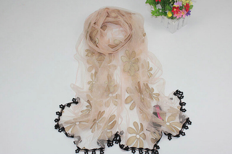 Cool Floral Lace Women Scarf Shawls Winter Warm Polyester Scarves 195*69CM - Pink