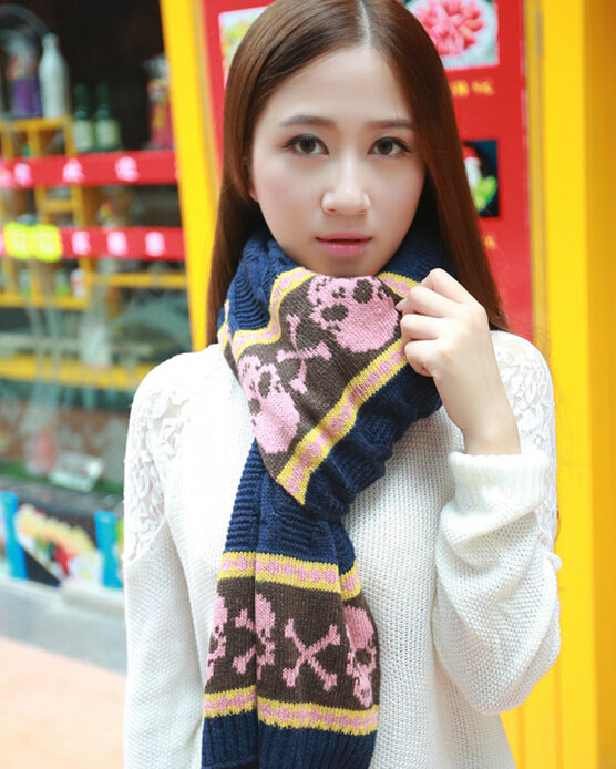 Cool Skull Scarves Wrap Women Winter Warm Cashmere Panties 205*62CM - Navy