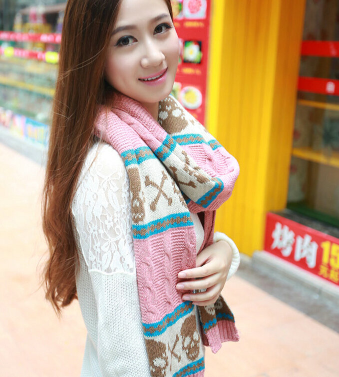 Cool Skull Scarves Wrap Women Winter Warm Cashmere Panties 205*62CM - Pink