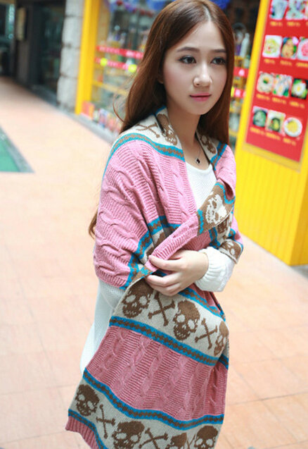 Cool Skull Scarves Wrap Women Winter Warm Cashmere Panties 205*62CM - Pink