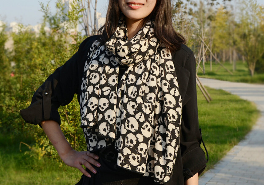 Cool Skull Women Scarf Shawls Winter Warm Polyester Scarves 170*70CM - Beige