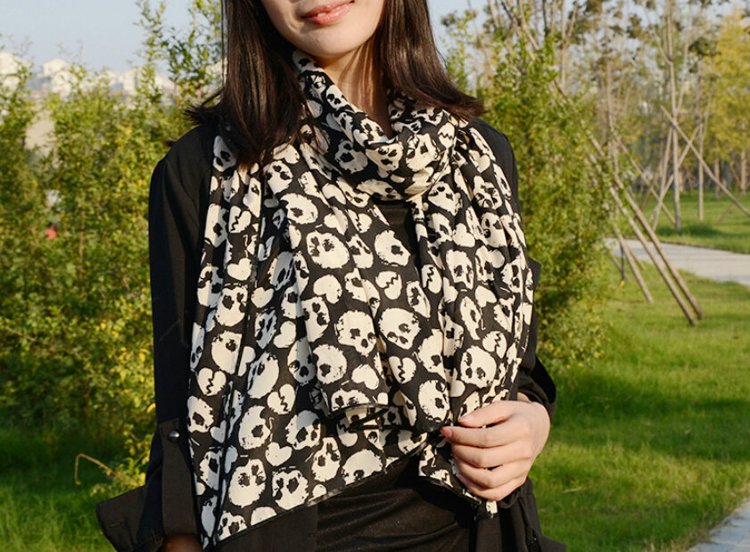 Cool Skull Women Scarf Shawls Winter Warm Polyester Scarves 170*70CM - Beige