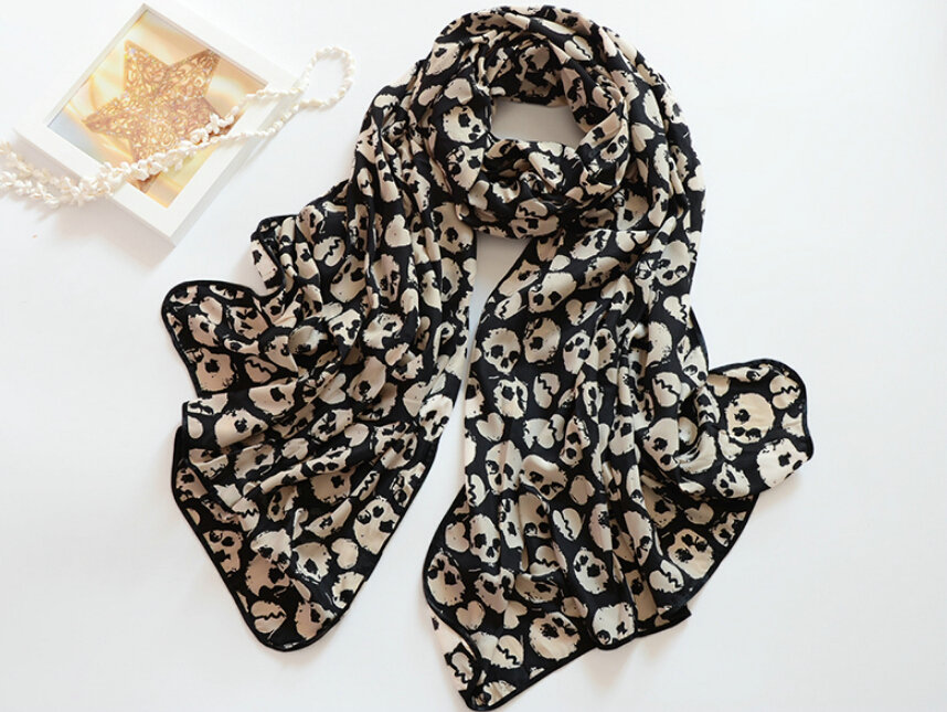 Cool Skull Women Scarf Shawls Winter Warm Polyester Scarves 170*70CM - Beige