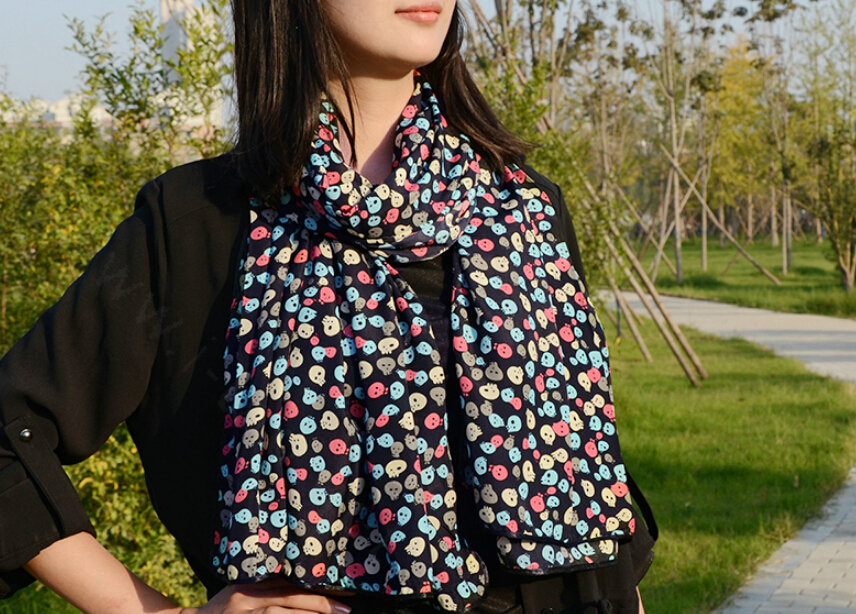 Cool Skull Women Scarf Shawls Winter Warm Polyester Scarves 170*70CM - Colorful