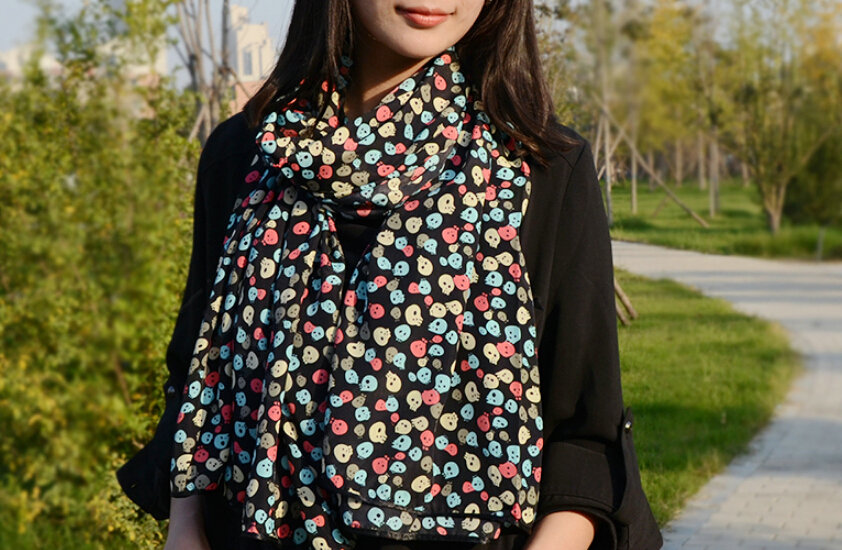 Cool Skull Women Scarf Shawls Winter Warm Polyester Scarves 170*70CM - Colorful