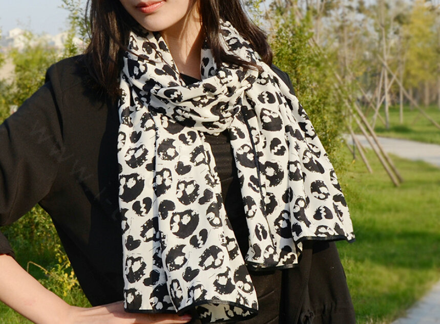 Cool Skull Women Scarf Shawls Winter Warm Polyester Scarves 170*70CM - White