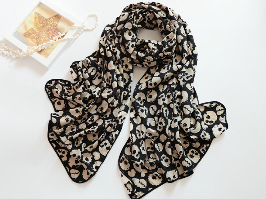 Cool Skull Women Scarf Shawls Winter Warm Polyester Scarves 170*70CM - White