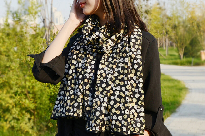 Cool Skull Women Scarf Shawls Winter Warm Polyester Scarves 170*70CM - Yellow