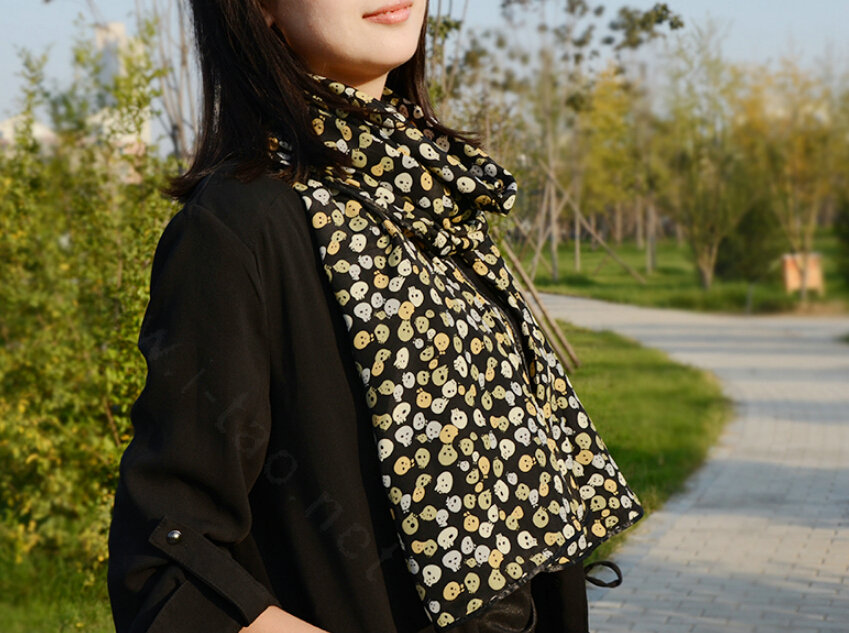 Cool Skull Women Scarf Shawls Winter Warm Polyester Scarves 170*70CM - Yellow