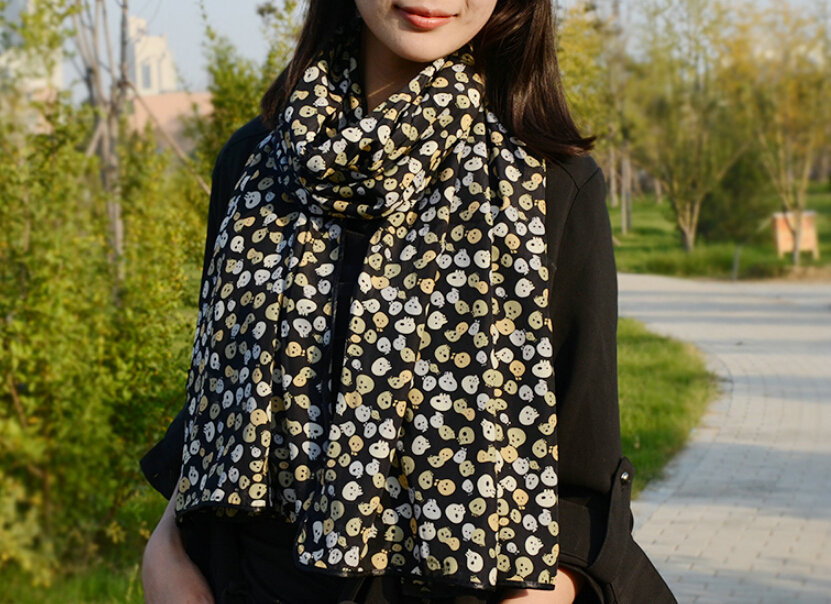 Cool Skull Women Scarf Shawls Winter Warm Polyester Scarves 170*70CM - Yellow