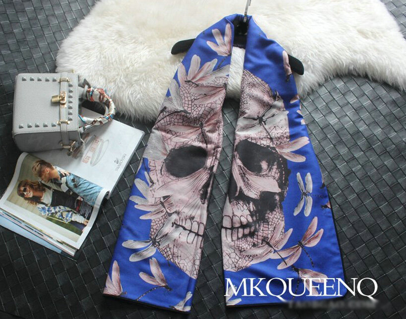 Cooling Skull Scarves Wrap Women Winter Warm Cashmere Panties 180*65CM - Blue