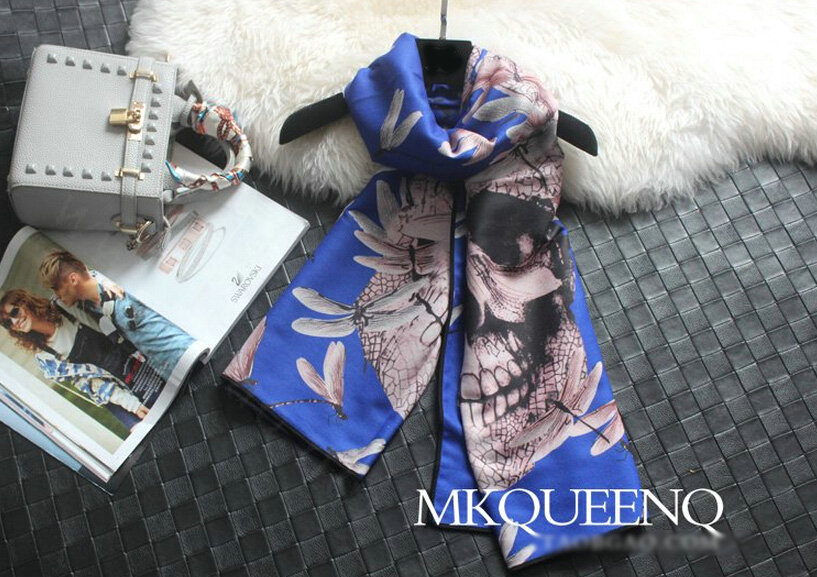 Cooling Skull Scarves Wrap Women Winter Warm Cashmere Panties 180*65CM - Blue