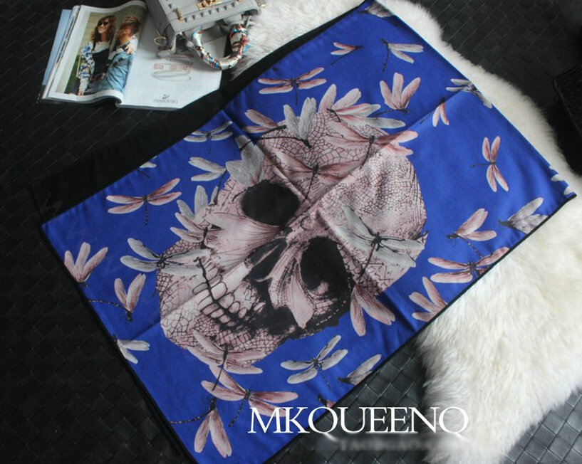 Cooling Skull Scarves Wrap Women Winter Warm Cashmere Panties 180*65CM - Blue