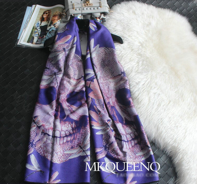 Cooling Skull Scarves Wrap Women Winter Warm Cashmere Panties 180*65CM - Purple