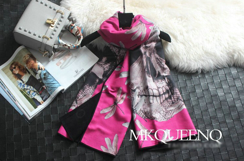 Cooling Skull Scarves Wrap Women Winter Warm Cashmere Panties 180*65CM - Rose