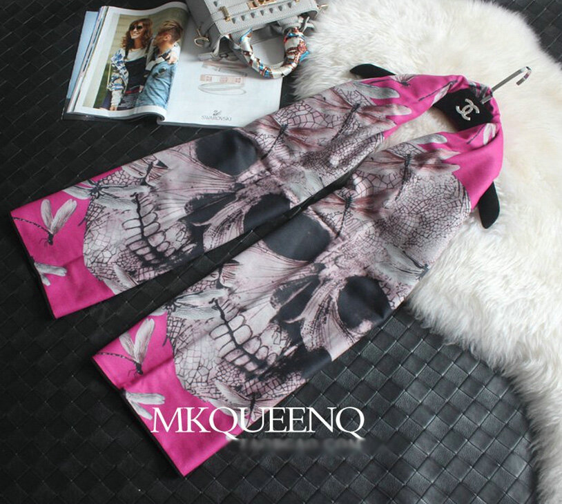 Cooling Skull Scarves Wrap Women Winter Warm Cashmere Panties 180*65CM - Rose