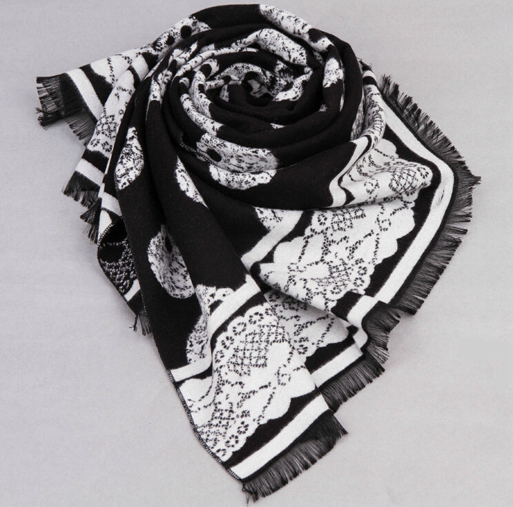 Cute Skull Scarf Shawls Women Winter Warm Silk Panties 180*62CM - Black
