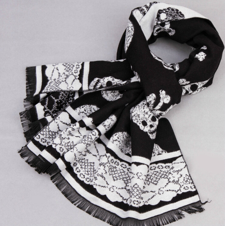Cute Skull Scarf Shawls Women Winter Warm Silk Panties 180*62CM - Black