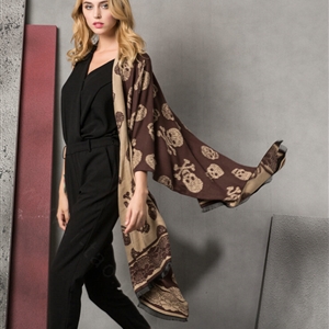 Cute Skull Scarf Shawls Women Winter Warm Silk Panties 180*62CM - Coffee