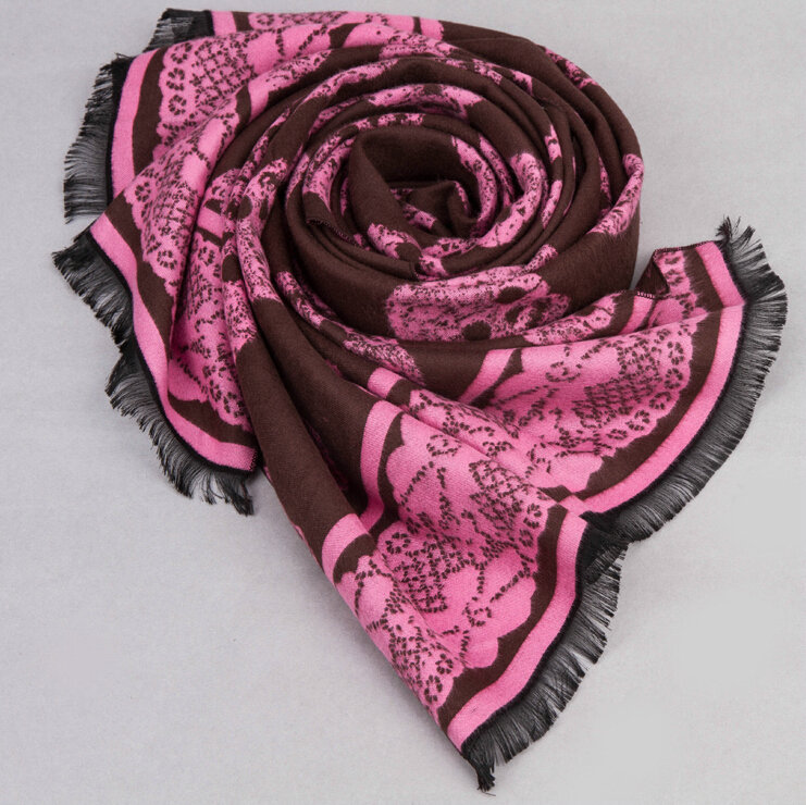 Cute Skull Scarf Shawls Women Winter Warm Silk Panties 180*62CM - Pink