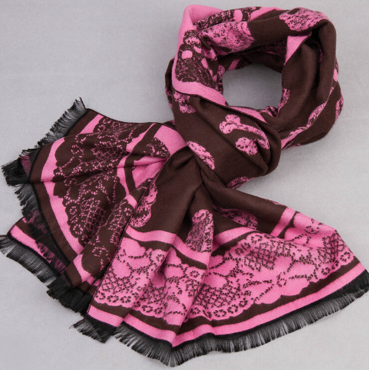 Cute Skull Scarf Shawls Women Winter Warm Silk Panties 180*62CM - Pink