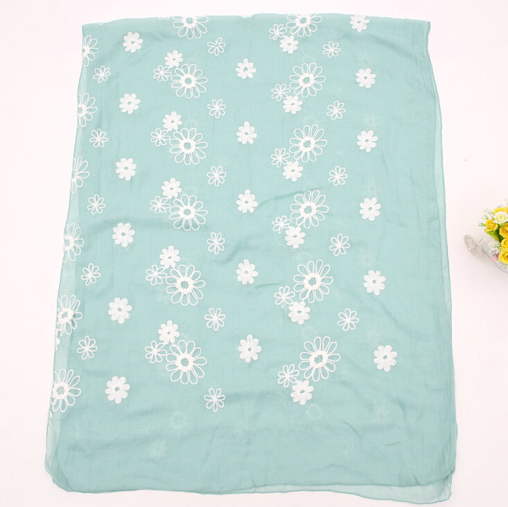 Discount Embroidered Floral Scarves Wrap Women Winter Warm Cotton 200*80CM - Blue
