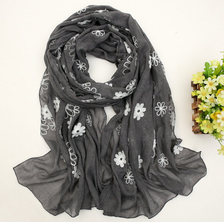 Discount Embroidered Floral Scarves Wrap Women Winter Warm Cotton 200*80CM - Dark Grey